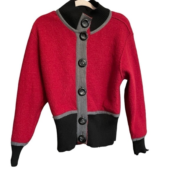 Tribal 100% Wool Sweater/Cardigan Size Medium Mock Neck-Large Buttons - Picture 3 of 10